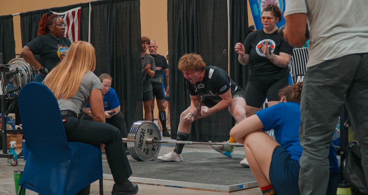 Jack Mandeville winning powerlifting championship